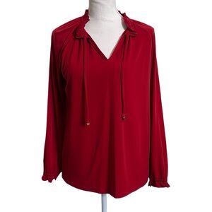 Michael Kors Red Ruffle Split Neck Long Sleeve Blouse Women’s Small Lightweight